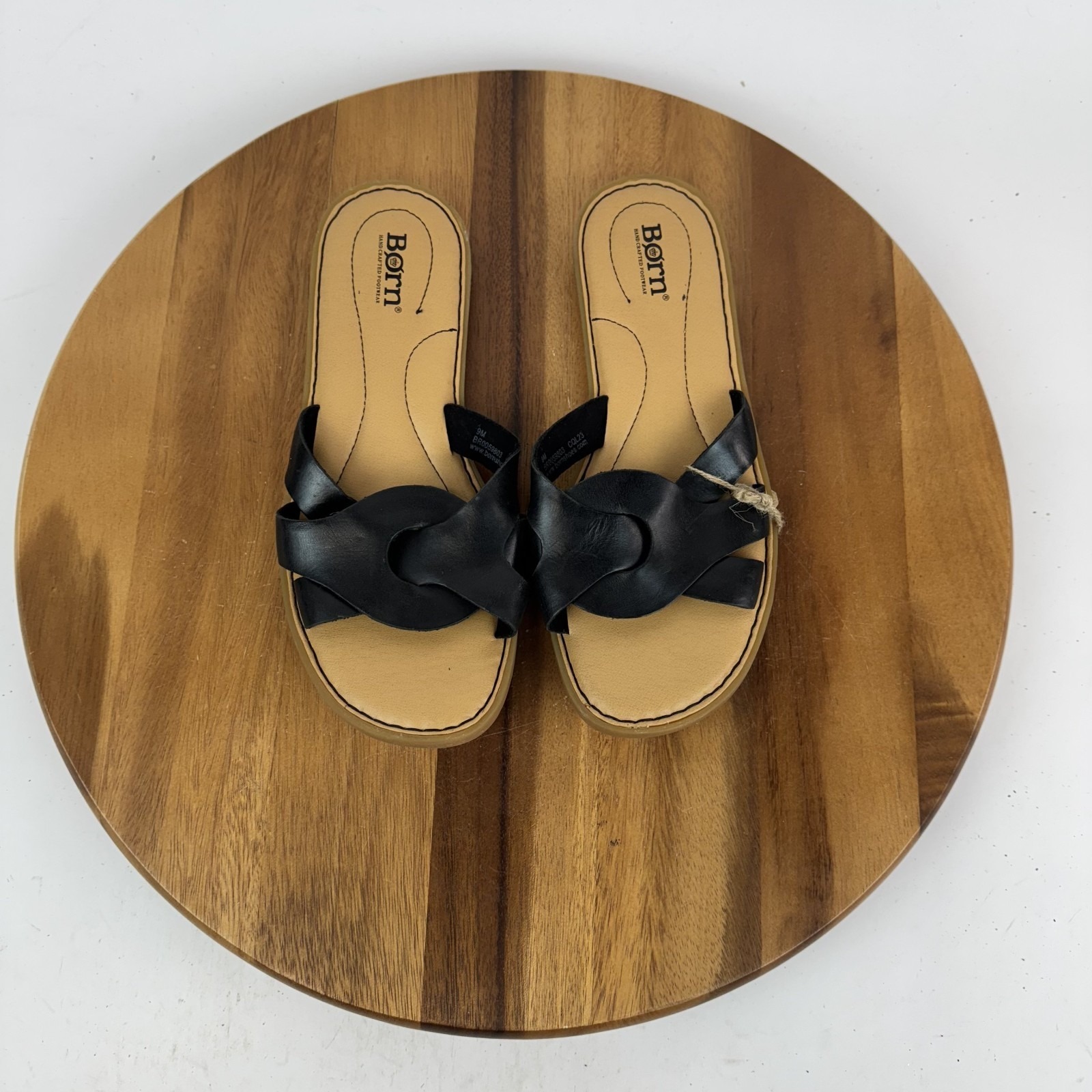 New Nwob Womens Born Isabella Flat Slides Black Leather Casual Sandals Size 9 M